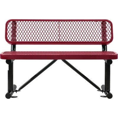 Global Industrial 4 Outdoor Steel Bench w/ Backrest, Expanded Metal, Red (695743RD)