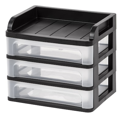 Iris Small 3-Drawer Desktop Storage, Plastic, Black (150163)