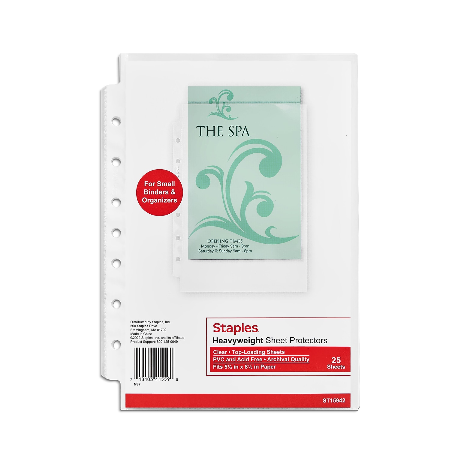 Staples Heavyweight Sheet Protector, 5.5 x 8.5, Clear, 25/Pack (15942)