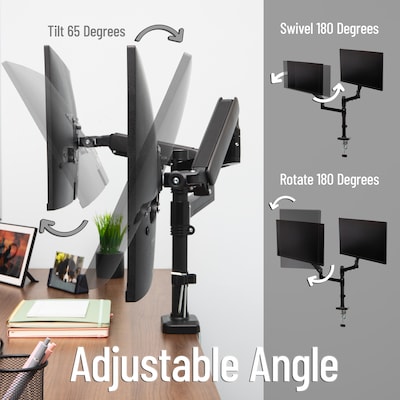 Mind Reader Dual Monitor Arm for 13" - 32" Monitor, Gas Spring VESA Desk Mount, Black (AGTILTDB-BLK)