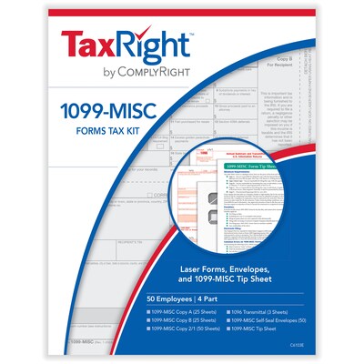 ComplyRight TaxRight 2024 1099-MISC Tax Form Tax Form Set with Envelopes, 4-Part, 50/Pack (SC6103E)