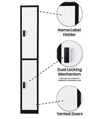 AdirOffice 72"H 2-Tier Black/White Storage Locker (ADI629-202-B-W-DL)