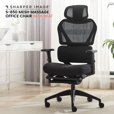 Sharper Image S-850 Heated Ergonomic Mesh Swivel Executive Massage Chair, Black (60106-BLK)