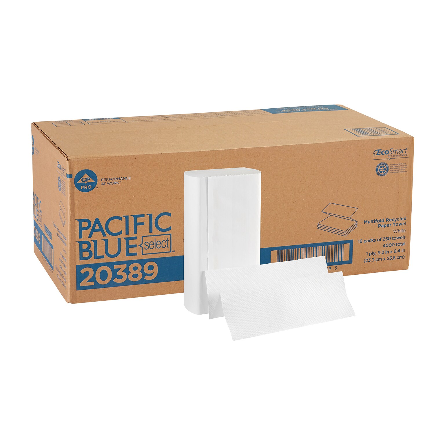 Pacific Blue Select Recycled Multifold Paper Towels, 1-ply, 250 Sheets/Pack, 16 Packs/Carton (20389)