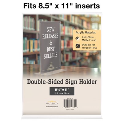 Excello Global Products Anti-Glare T Shape Sign Holder, 8.5 x 11, Vertical, Table Top/Countertop, Clear Acrylic