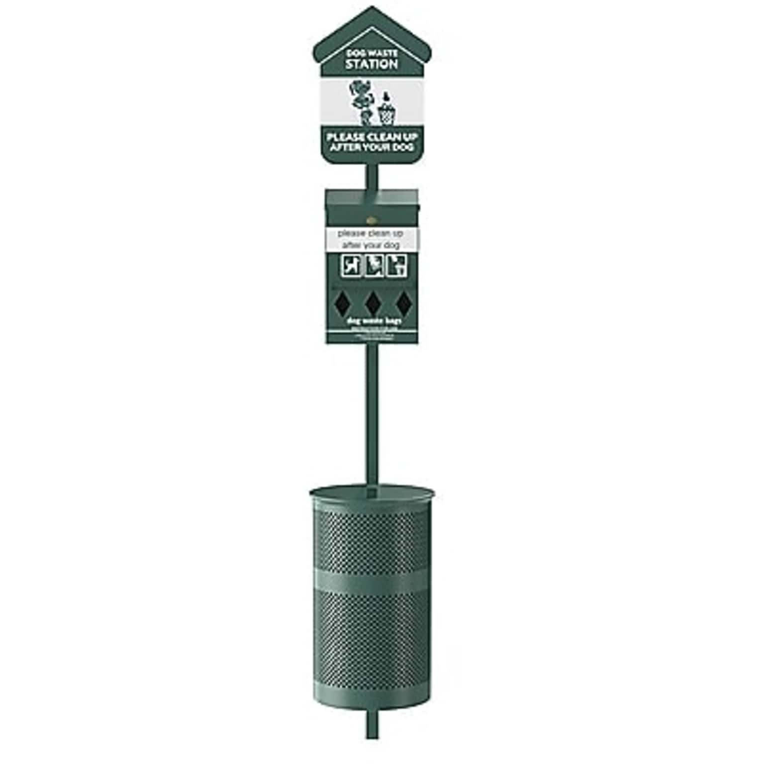 Furloo Steel Outdoor Pet Waste Station Kit with Roll Bag Dispenser, 11.5 Gallon, Green (FLO1R-S-G)