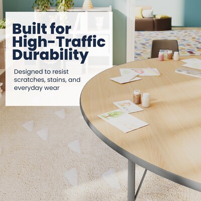 Flash Furniture Wren Kidney Activity Table, 72" x 48", Height Adjustable, Light Natural Top/Silver Frame (XUA4872KDLNTPC)