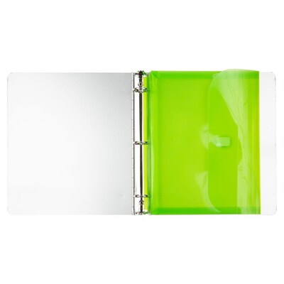 JAM Paper Plastic Binder Pocket, 3-Hole Punched, Lime Green, 3/Pack (218VB1LIMEX3)