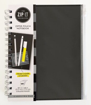 Carolina Pad Zip-It 1-Subject Professional Notebooks, 7" x 8.75", College Ruled, 120 Sheets (55025)