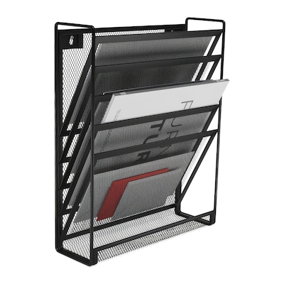TRU RED Mesh Letter Wall File, 5-Pocket Hanging File Organizer, Black – Vertical Wall-Mounted Mail & Document Holder