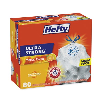 Hefty® Ultra Strong Scented Tall White Kitchen Bags, 13 gal, 0.9 mil, 23.75" x 24.88", White, 80 Bags/Box, 3 Boxes/Carton