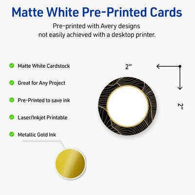 Avery Black with Gold Pattern Matte Blank Card, White, 120/Pack (S00-ETN)