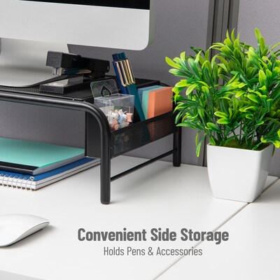Mind Reader Ventilated Monitor Stand and Laptop Riser with Side Storage, Black (MESHM-BLK)