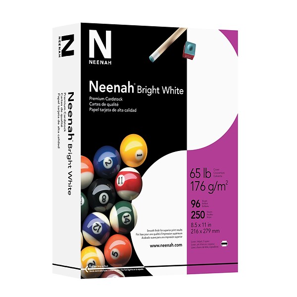 Neenah Bright White Cardstock, 8.5 x 11, 65 lb., 250 Sheets/Pack  (91904/92904)