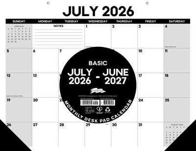 2026-2027 Willow Creek Basic 22 x 17 Academic Monthly Desk Pad Calendar, Black/White (64719)