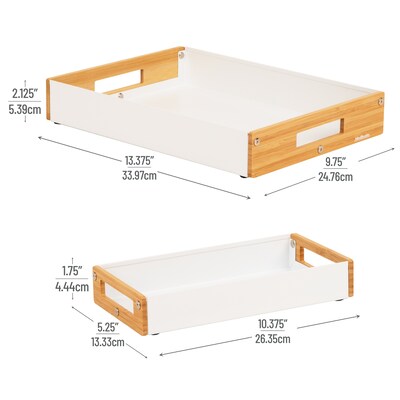 Mind Reader 2-Compartment Metal/Wood Tiered Desktop Organizer Trays, White (2TRAY-WHT)