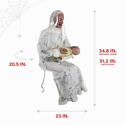 Haunted Hill Farm 2.9 ft. Gravely Granny Halloween Animatronic by Tekky with Motion-Activated Sounds (HHGRVLYGRNY-1FLSA)