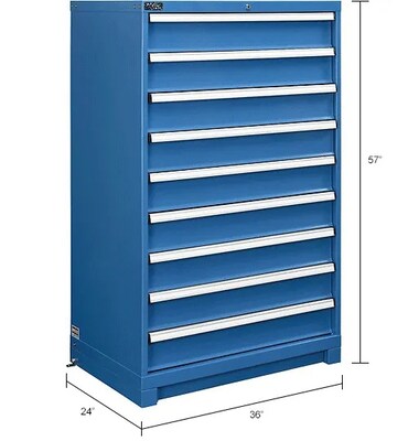 Global Industrial Modular 9-Drawer Cabinet w/ Lock, 36"W x 24"D x 57"H, Blue (298450BL)