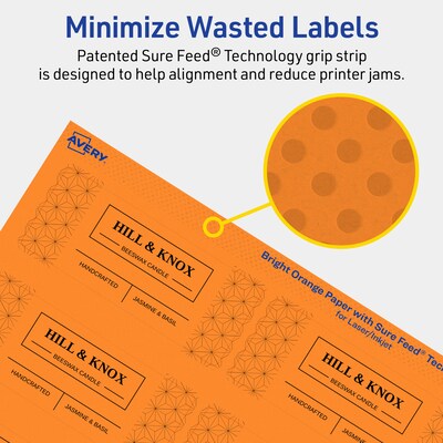 Avery Laser/Inkjet Multipurpose Rectangle Labels, 1.5" x 3.75", Bright Orange, 200/Pack (94205)