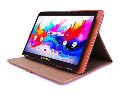 Linsay F10 Series 10.1" Tablet, Wi-Fi, Octa Core, 256GB eMMC, Android 15, with Brown Leather Case (F10IPGCLBROWNPLUS)