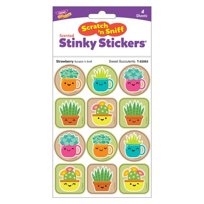 Trend Enterprises Sweet Succulents Strawberry Scent Scratch 'n Sniff Stinky Stickers, Multicolored, 48/Pack, 6/Packs/Bundle