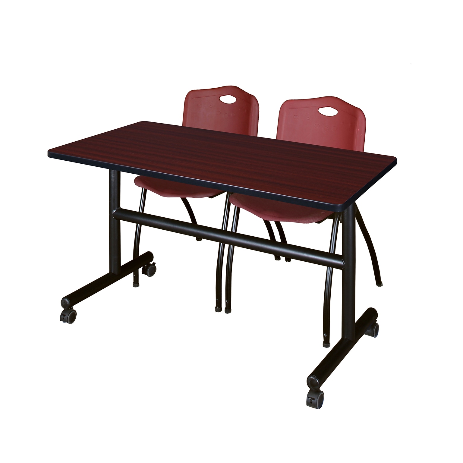 Regency Kobe 48 Flip Top Mobile Mahogany Training Table & 2 M Stack Chairs, Burgundy (MKFT4824MH47BY)