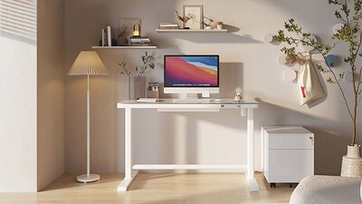Uncaged Ergonomics Rise Up Glass Electric Standing Desk, 23.7" x 45.3", White (RUglass-white)