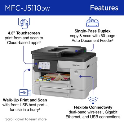 Brother INKvestment MFC-J5110DW Wireless Color All-In-One Inkjet Printer, Best for Home Office