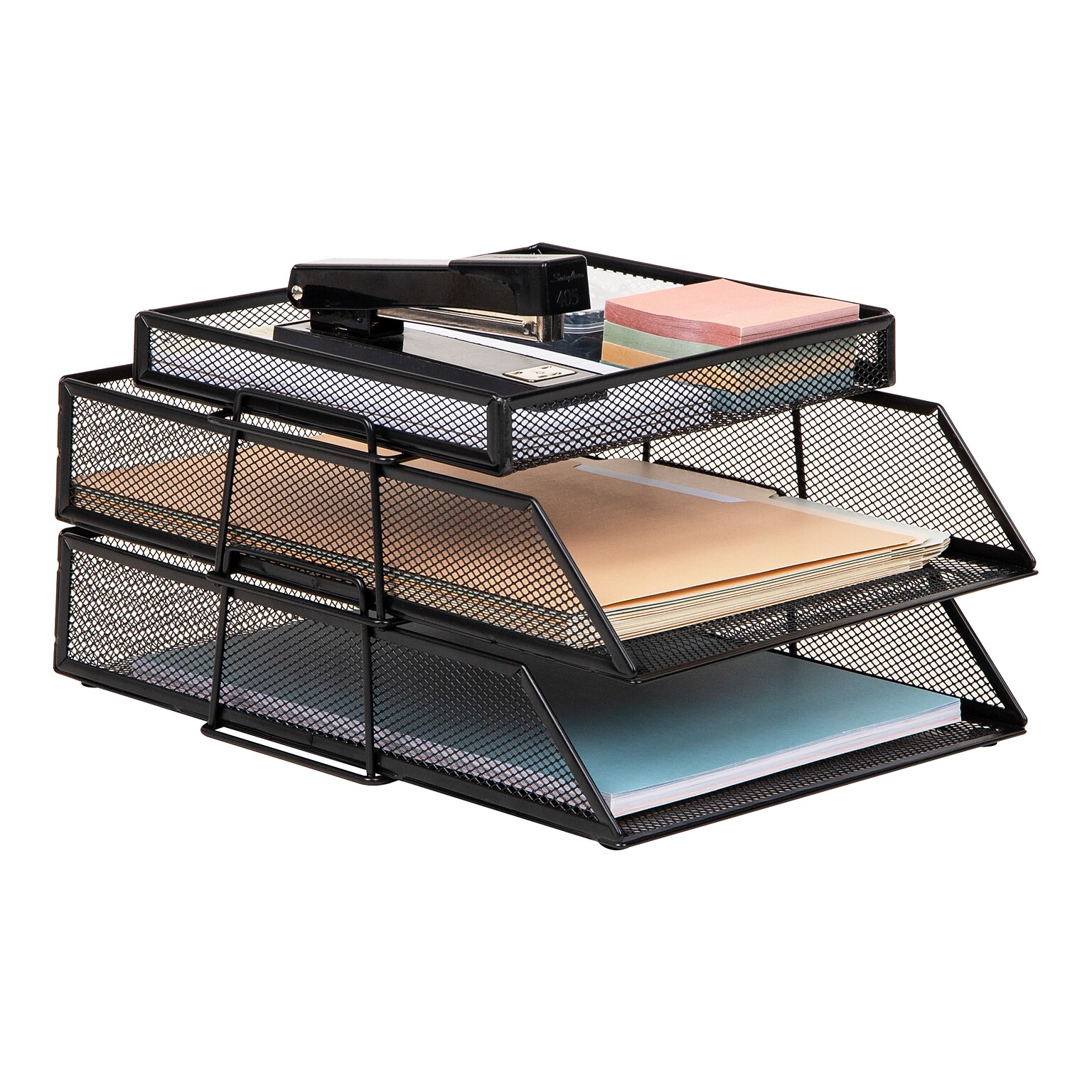 Mind Reader 2-Tier Metal Mesh File Organizer, Black (3TSET-BLK)