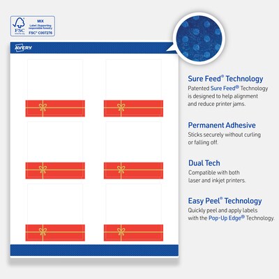 Avery Square Multipurpose Labels, 3" x 3", White, 60/Pack (19479370561)