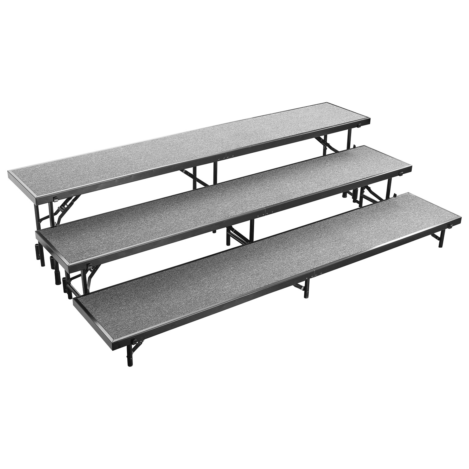 NPS 3-Level Straight Standing Choral Riser, 54W x 60”-72”L x 24H, Grey Carpet (RS3LC02)