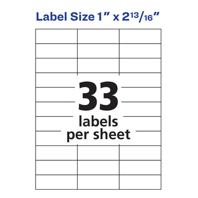 Avery Address Labels for Copiers, 1" x 2-13/16", White, 33 Labels/Sheet, 100 Sheets/Box   (5351)