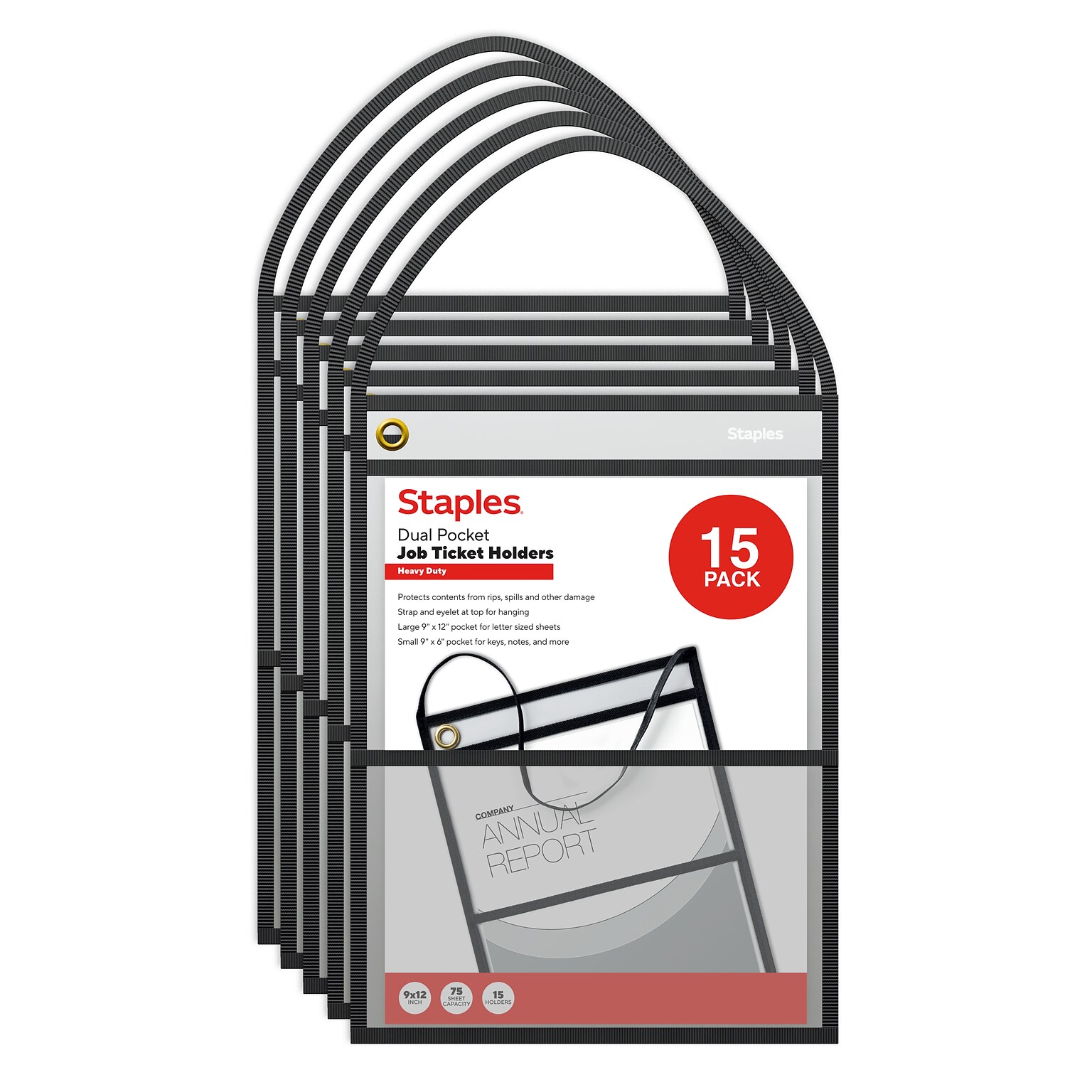 Staples Heavyweight Stitched Job Ticket Holder, 9 x 12, Clear, 15/Pack (ST63077)