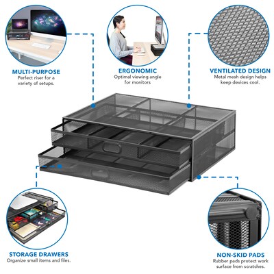 Mount-It! Monitor Stand with 2 Drawers, Up to 32", Black (MI-7365)