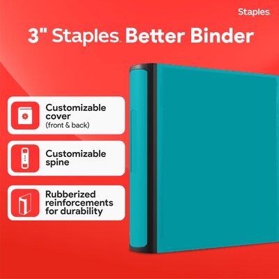 Staples 2 3-Ring Better Binder, D-Ring, Teal (ST55875-CC)