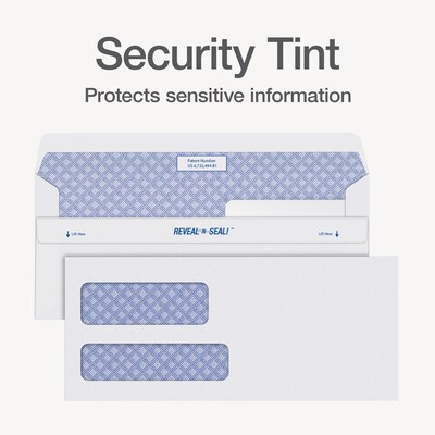Quality Park Reveal-N-Seal Security Tinted #10 Double Window Envelope, 4-1/8" x 9-1/2", White, 500/Box (1014438)
