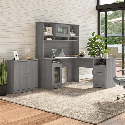 Bush Furniture Cabot 60"W L Shaped Computer Desk with Hutch and Small Storage Cabinet, Modern Gray (CAB016MG)