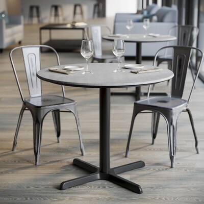 Flash Furniture Acadia 36" Round Wooden Dining Table with X-Base, Gray Faux Concrete/Black Base (STRD36CGT3030)