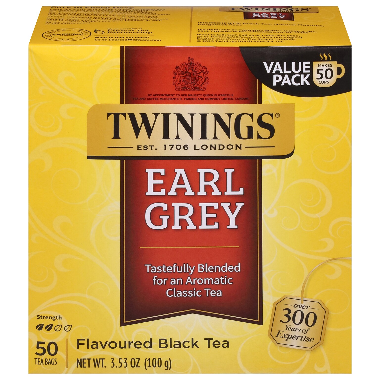 Twinings Earl Grey Black Tea Bags, 3.53 oz., 50/Box (TNA82221)