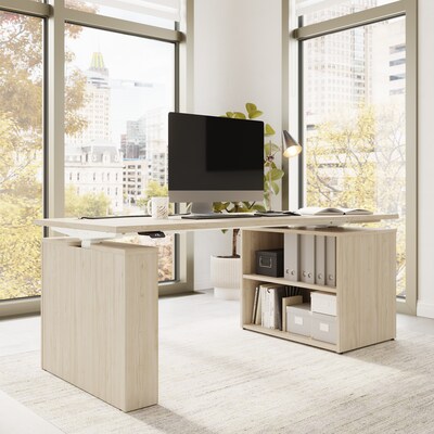 Bush Business Furniture Stratus 72W Electric Adjustable Standing Desk with Bookcase, Natural Elm (SUT006NE)