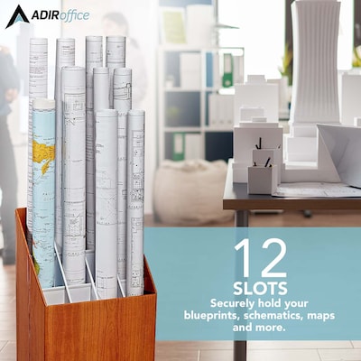AdirOffice 12-Slot Roll File Box, 22 x 15 x 12, Walnut, 2/Pack (627-2PK)