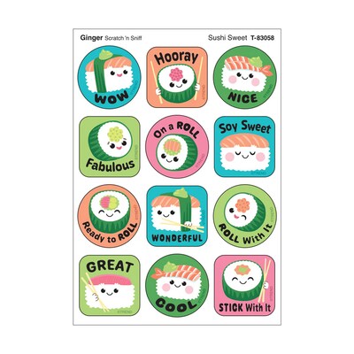 Trend Enterprises Sushi Sweet Ginger Scent Scratch n Sniff Stinky Stickers, Multicolored, 48/Pack, 6/Packs/Bundle (T-83058-6)