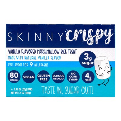 Skinny Crispy Gluten Free Vanilla Marshmallow Rice Treat, 3.9 oz., 5 Bars/Box, 3 Boxes/Pack (600-041