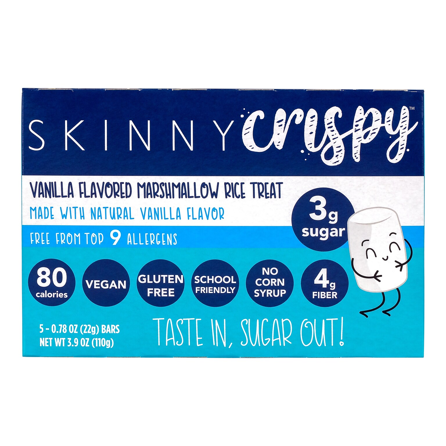 Skinny Crispy Gluten Free Vanilla Marshmallow Rice Treat, 3.9 oz., 5 Bars/Box, 3 Boxes/Pack (600-04176)