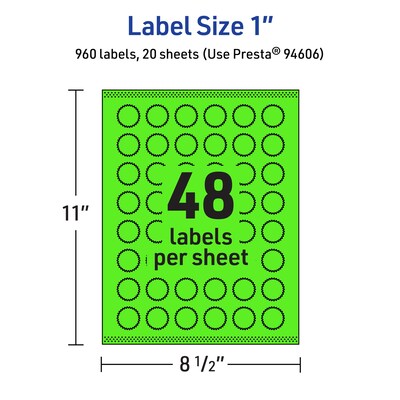 Avery Burst Multipurpose Labels, 1", Neon Green, 960/Pack (94606)