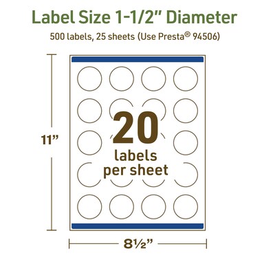 Avery Dissolvable Circle Multipurpose Labels, 1.5" Dia., Off-white, 500/Pack (94506)