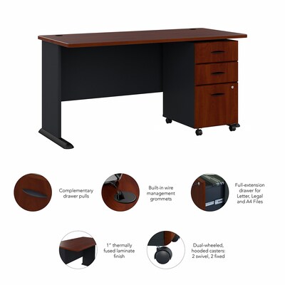 Bush Business Furniture Cubix 60W Desk with Mobile File Cabinet, Hansen Cherry (SRA003HCSU)