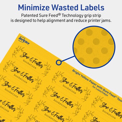 Avery Laser/Inkjet Rectangle Multipurpose Labels, 0.75" x 2.25", Bright Yellow, 300/Pack (94216)
