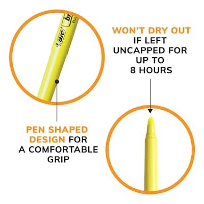 BIC Brite Liner Stick Highlighter, Chisel Tip, Yellow, 24/Pack (BL241YEL)