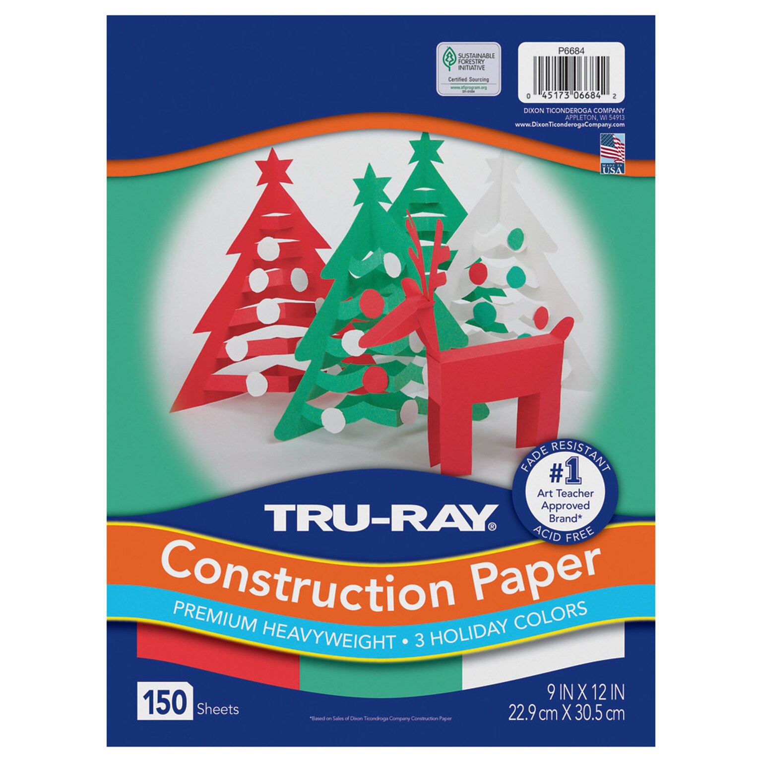 Tru-Ray Holiday 12 x 12 Construction Paper, Assorted Colors, 150 Sheets/Pack (PAC6684)